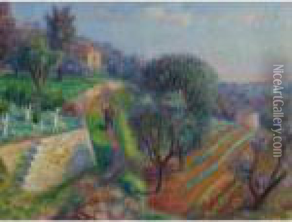 Hillside Oil Painting - William Glackens
