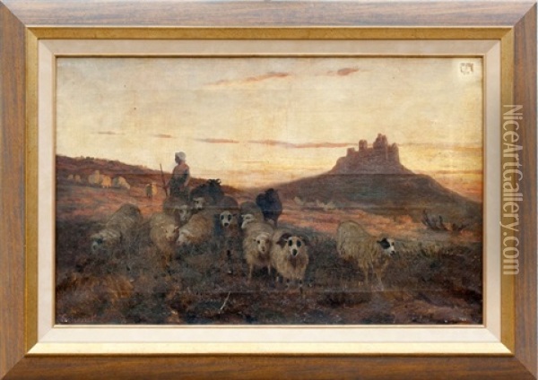 Troupeau De Moutons Oil Painting - August Friedrich Albrecht Schenck