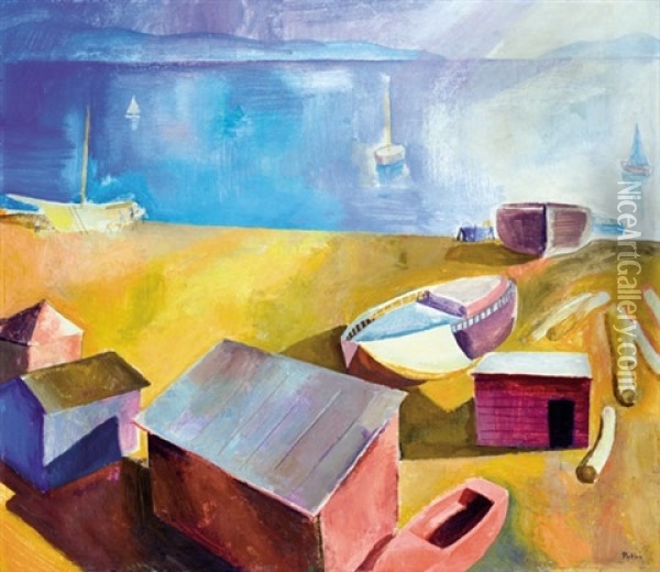 Naples Bay (shipbuilding In The Naples Bay) Oil Painting - Karoly Patko