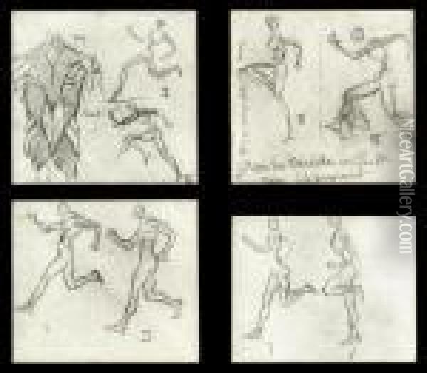 Studies Of Athletes Oil Painting - Henri Gaudier-Brzeska