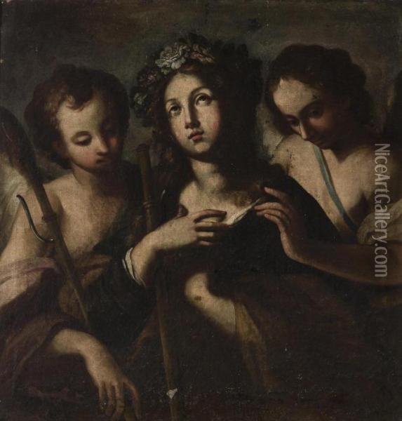 Saint Rosalia And Two Angels Oil Painting - Michelangelo Merisi Da Caravaggio