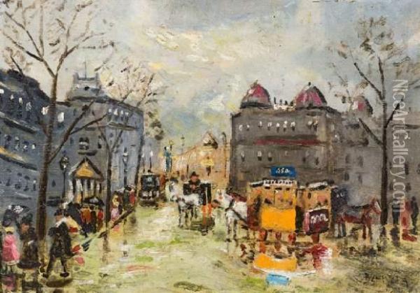 Rue A Budapest. Oil Painting - Antal Berkes