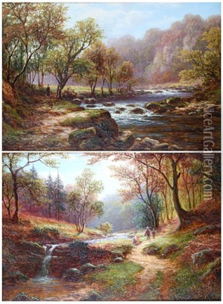 Woodland Stream, Near Barden (+ Ingleton; Pair) Oil Painting - William Mellor