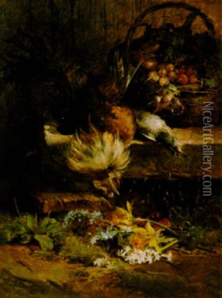 A Still Life With Poultry And Vegetables Oil Painting - Anna Peters