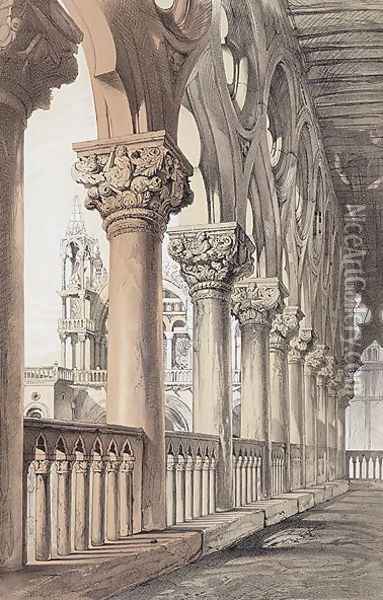 The Ducal Palace, Renaissance Capitals of the Loggia, from 'Examples of the Architecture of Venice by John Ruskin, engraved by G. Rosenthal, 1851 Oil Painting - John Ruskin