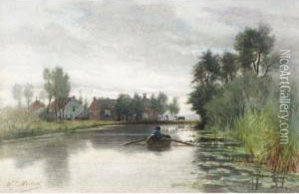 Dutch Canal Landscape Oil Painting - Willy Martens