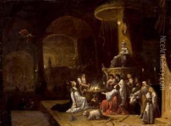 Scene D'offrande Dans Un Temple Oil Painting - Rombout Van Troyen
