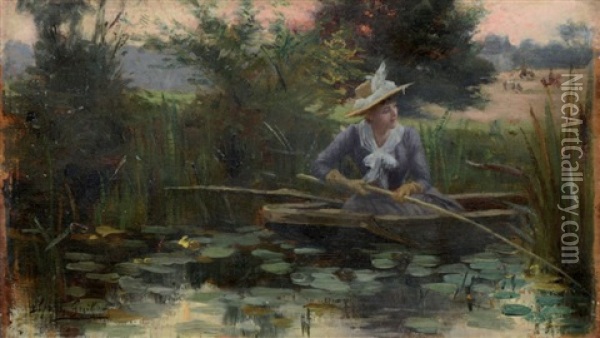 Jeune Femme A La Barque Oil Painting - Alfred Guillou