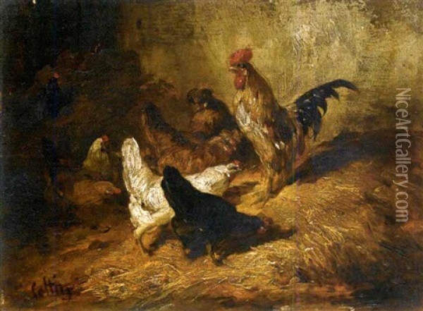 Coq Et Poules Oil Painting - Eugene Cottin