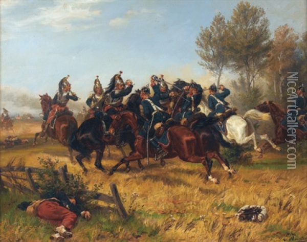 Preussische Kavallerie Beim Angriff Oil Painting - Emil Hunten