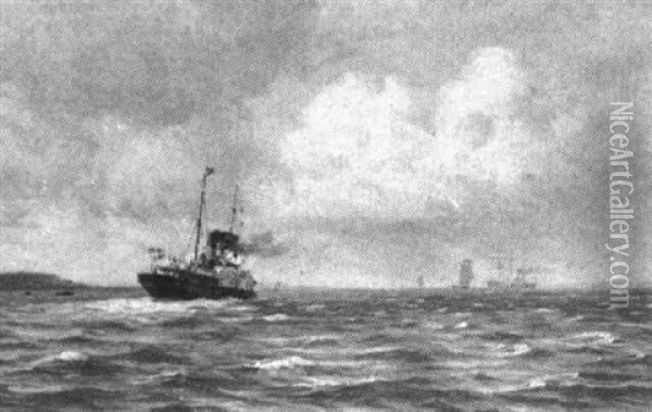 Marine Med Sejl- Og Motorskibe Oil Painting - Vilhelm Karl Ferdinand Arnesen