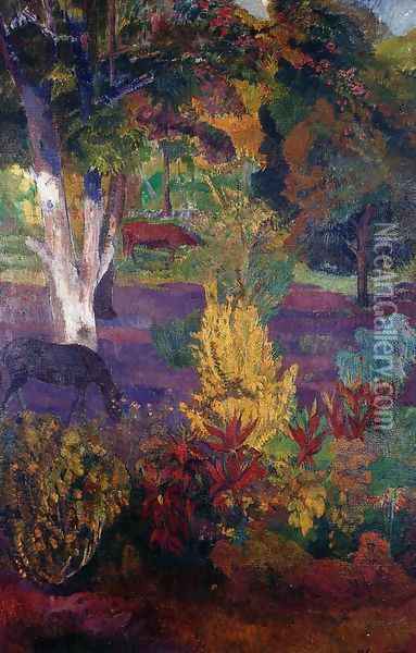 Marquesan Landscape With A Horse Oil Painting - Paul Gauguin