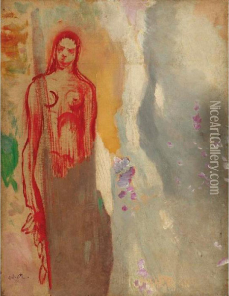 Allegorie En Rouge Oil Painting - Odilon Redon