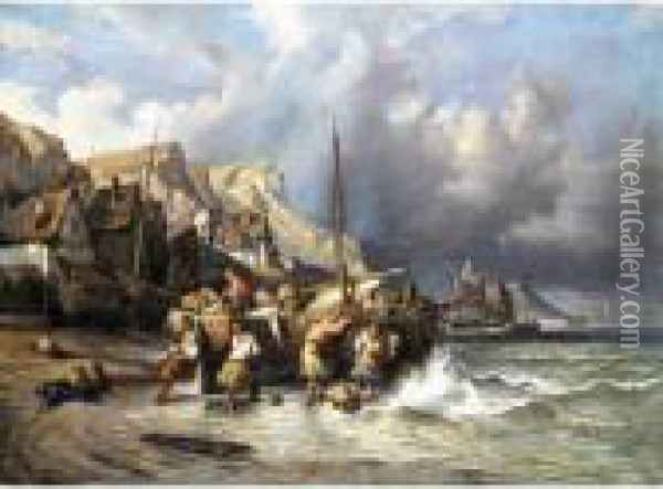 Procida, Pescatori In Arrivo Dopo La Mareggiata Oil Painting - Consalvo Carelli