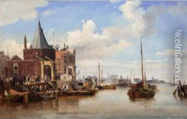 Amsterdam Harbour By The Rokin Oil Painting - Carl Frederick Sorensen