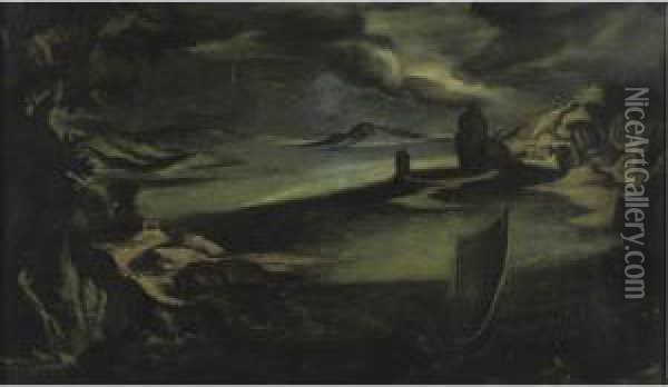 View Of A Harbor In Stormy Weather Oil Painting - Filippo D Angeli