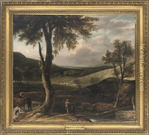 Travellers And Anglers By A River Oil Painting - Johannes Lingelbach