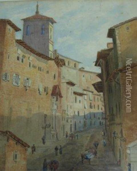 Mediterranean Street Scene Oil Painting - John Varley