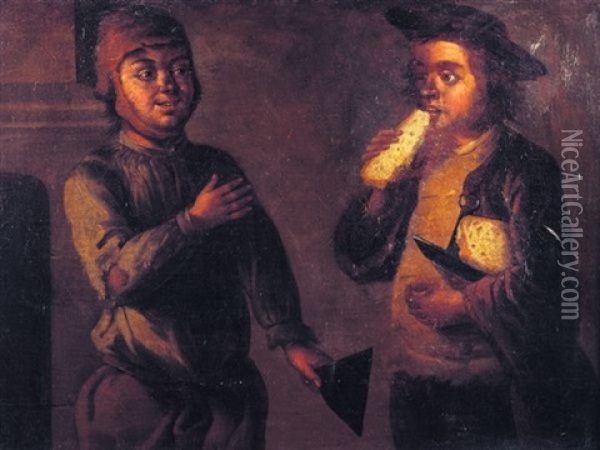 Deux Jeunes Paysans Attables Oil Painting - Giacomo Francesco Cipper