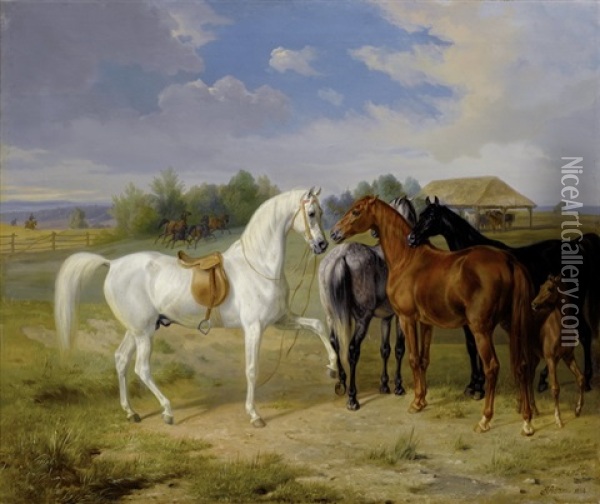 Pferde Auf Der Weide Oil Painting - Albrecht Adam