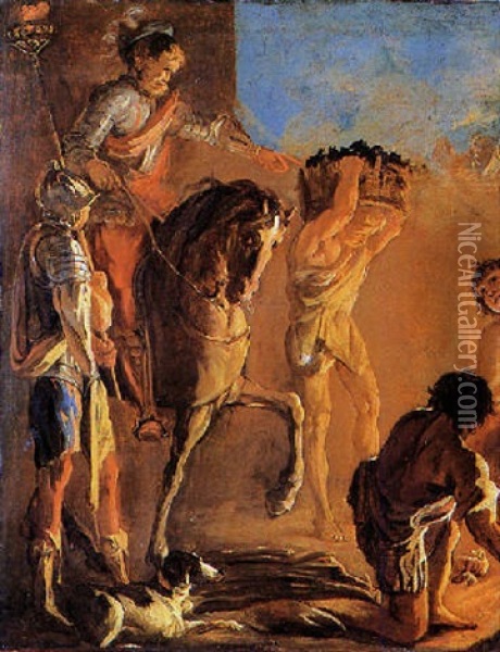 Scena Notturna Con Soldati E Popolane Oil Painting - Johann Heinrich Schoenfeldt