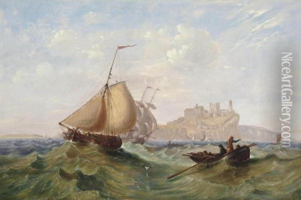 Trading Vessels And Other Shipping In A Heavy Swell Off Whitby Oil Painting - John Wilson Carmichael