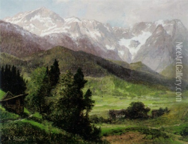 Blick Auf Alpenlandisliches Bergmassiv An Einem Sonnigen Fruhsommertag Oil Painting - Konrad Petrides