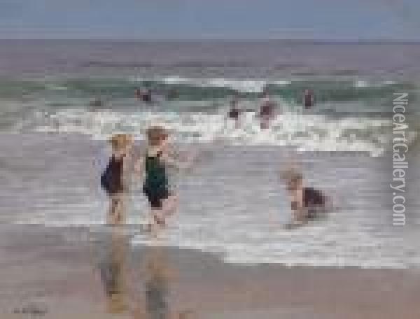 Children Playing In Surf Oil Painting - Edward Henry Potthast