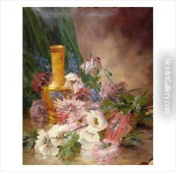 Fleurs De Printemps Pres D'un Vase Oil Painting - Edmond Van Coppenolle