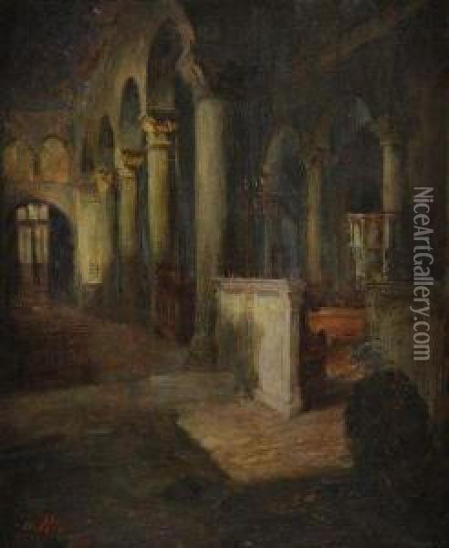 Interieur D'eglise Avec Sonemissaire Oil Painting - Arthur Midy