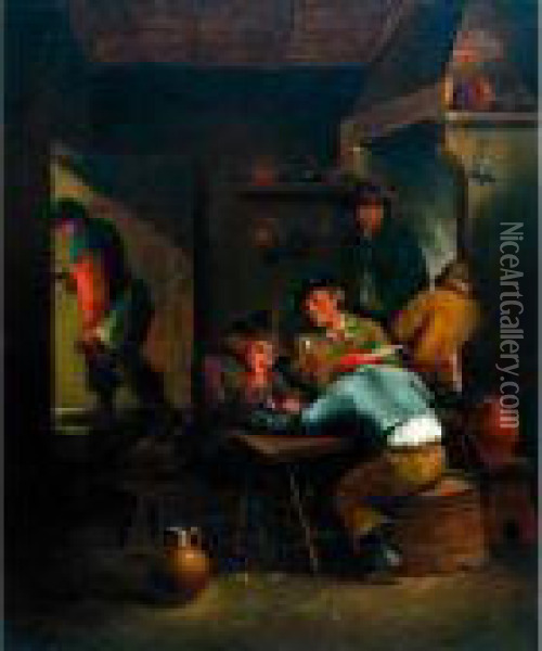Peasant Smokers In A Tavern Oil Painting - David The Younger Teniers