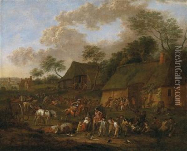 Soldiers Plundering A Village Oil Painting - Jan Peeter Van Bredael D. J.