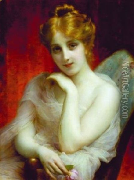 Young Beauty With A Rose Oil Painting - Etienne Adolph Piot