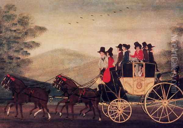 The Sudbury, Hedingham and Braintree Stagecoach, c.1813 Oil Painting - John Cordrey