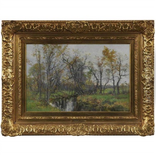 River Through A Tangle Of Trees Oil Painting - Olive Parker Black