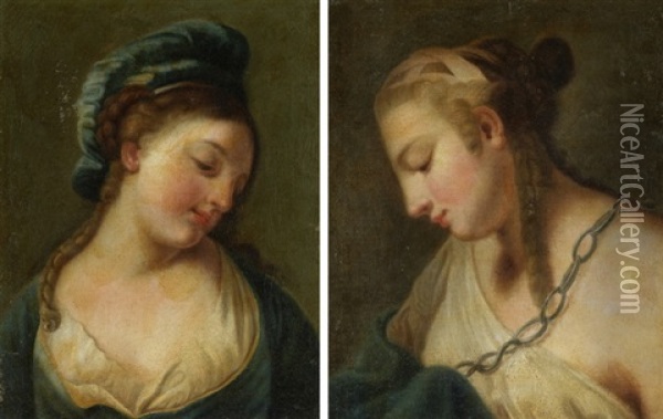 Gegenstucke: Damenportraits Im Profil Oil Painting - Jean Baptiste Greuze