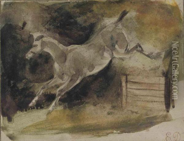 A Horse Leaping Over A Gate Oil Painting - Eugene Delacroix