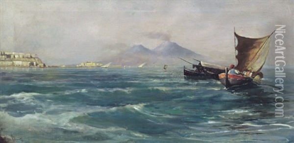 Pescatori Nel Golfo Di Napoli Oil Painting - Alfonso Simonetti