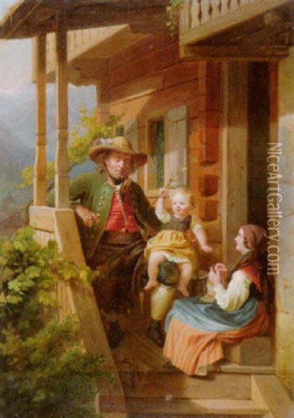 Genreszene Mit Tiroler Bauernfamilie Oil Painting - Julius Weyde