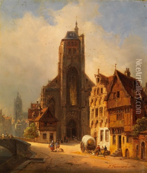 Kathedrale In Einer Mittelalterlichen Altstadt Oil Painting - Ivo Ambroise Vermeersch
