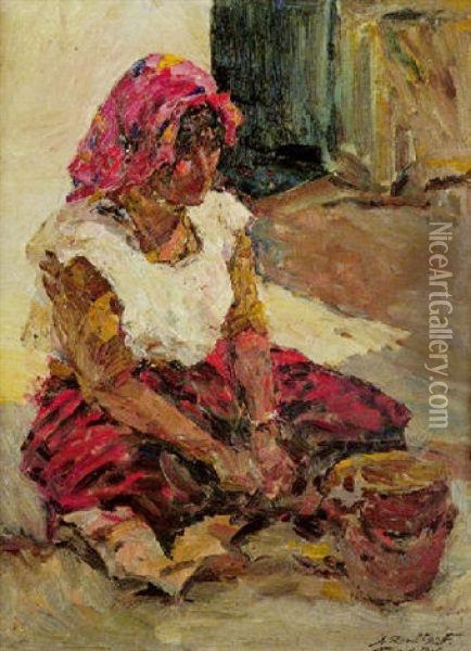 Bedouine Au Foulard Rose Oil Painting - Alexandre Roubtzoff