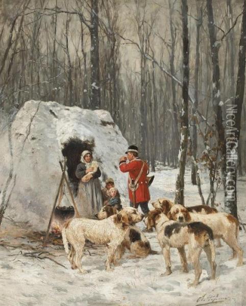 Jagdszene Im Winter Oil Painting - Charles Olivier De Penne