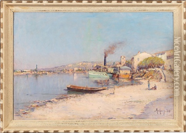 A Port In The South Of France (martigues?) Oil Painting - Henri Malfroy-Savigny