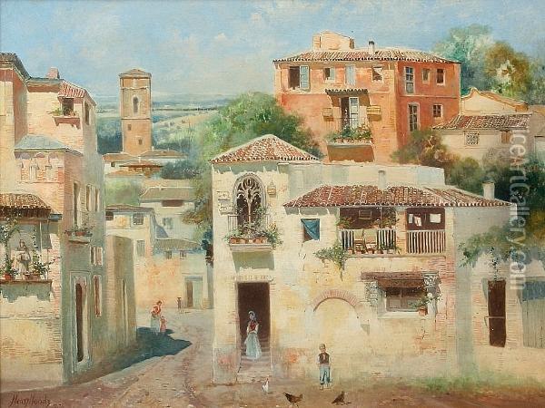 View Of A Medieval Italian Town Oil Painting - Henry Woods