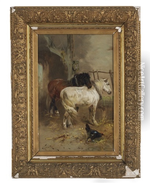 Horses In A Barn Oil Painting - Henry Schouten