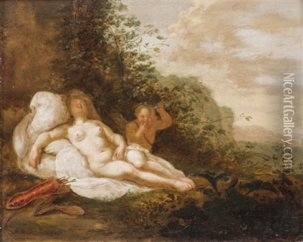 Schlafende Venus Mit Amor In Landschaft Oil Painting - Abraham van Cuylenborch