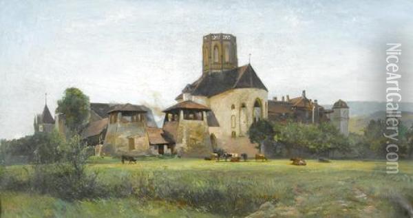 Ansicht Der Alten Abtei Von St-jean Bei Le Landeron. Oil Painting - Auguste Henry Berthoud
