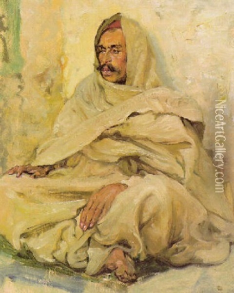 Istuva Arabi Oil Painting - Edgar Bundy