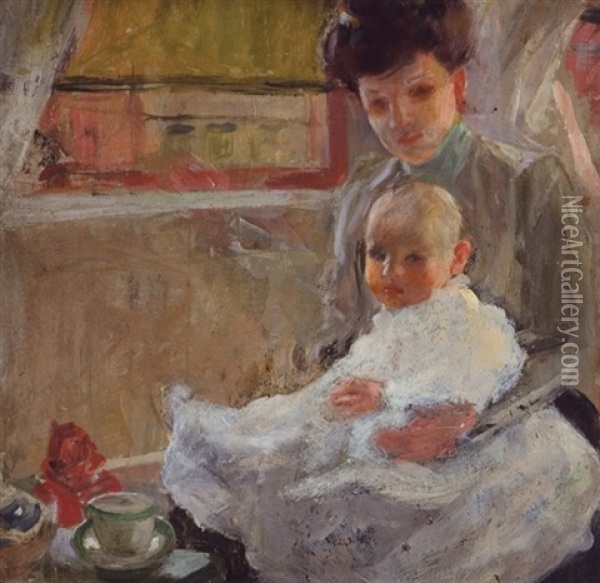 Mother And Baby Oil Painting - Herman Methfossel