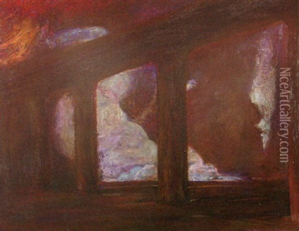 Pouring Slag, Clouds Of Smoke (steel Mill Near Birmingham, Alabama) Oil Painting - Roderick Dempster Mackenzie